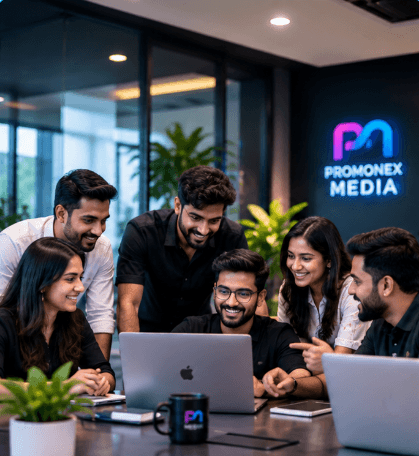 Promonex Media Team in modern creative digital marketing office in Patna